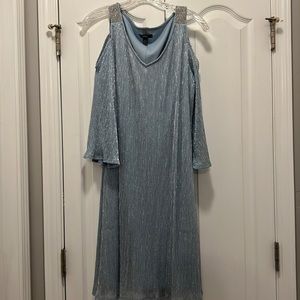 Blue shimmer cold shoulder dress